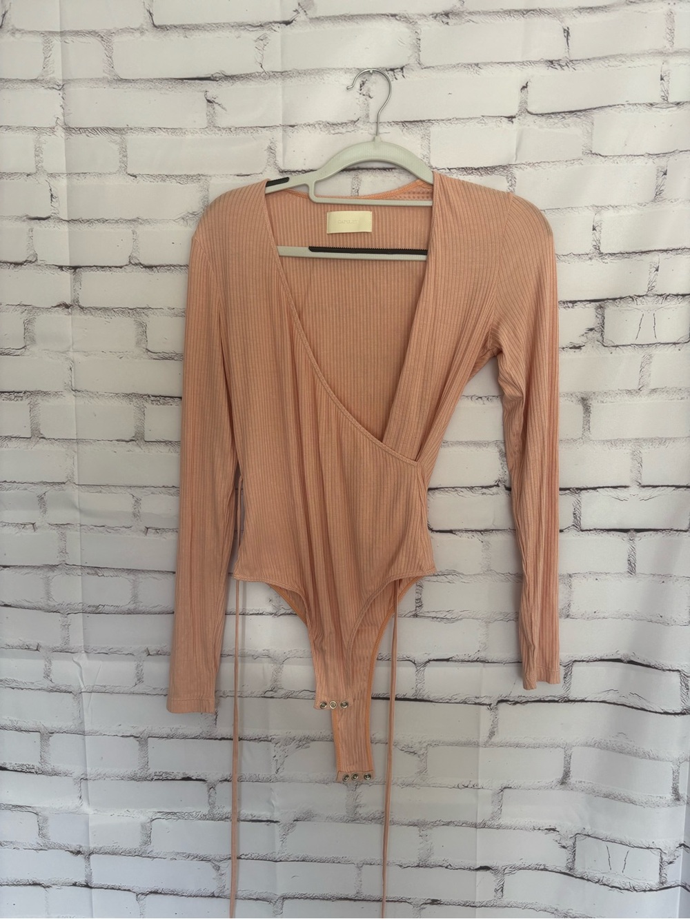 Capulet Ribbed Wrap-Front Long Sleeve Bodysuit - Dusty Rose